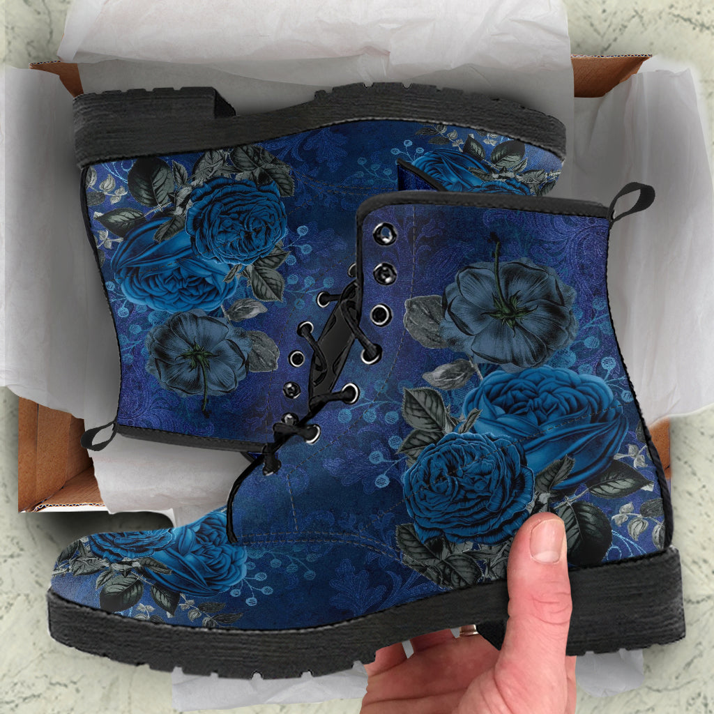 Combat Boots - Beautiful Flowers #112 Dark Blue | Cute