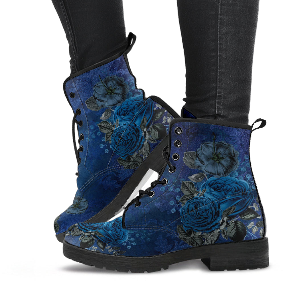 Combat Boots - Beautiful Flowers #112 Dark Blue | Cute