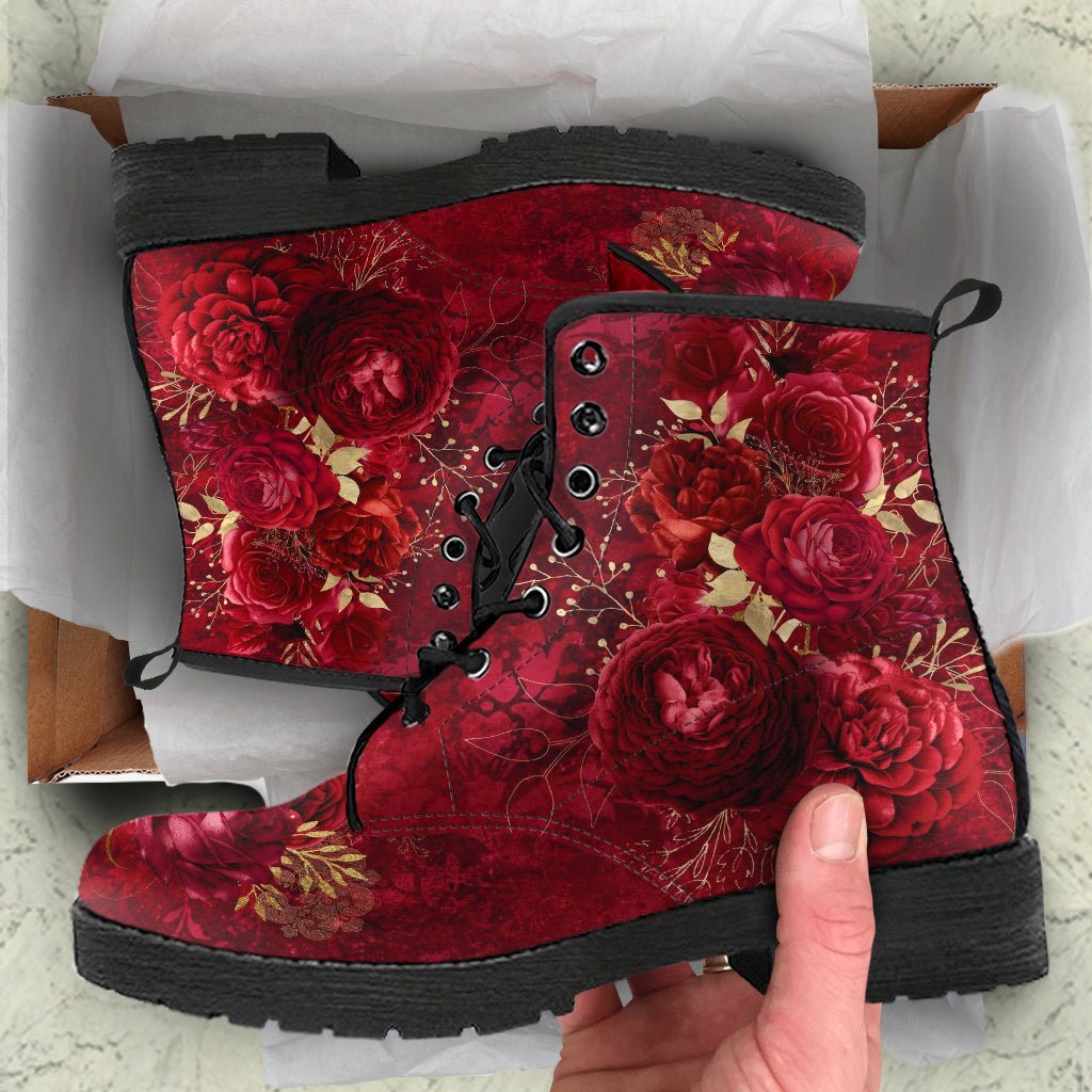 Combat Boots - Beautiful Flowers #113 Grunge Red | Cute