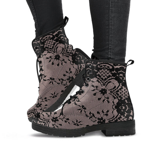 Combat Boots - Black Lace Print Design | Boho Shoes Women’s