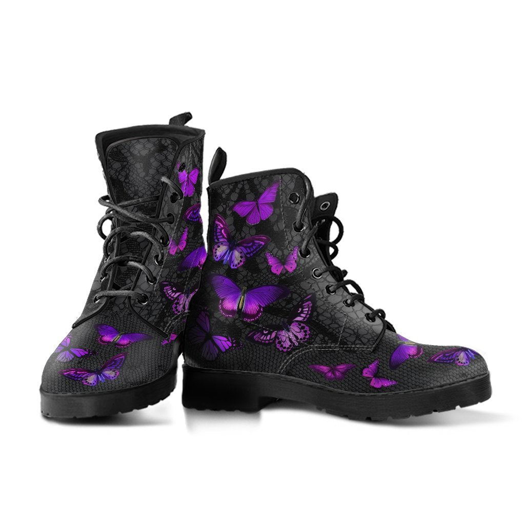 Combat Boots - Butterfly Shoes #103 Purple | Custom Shoes