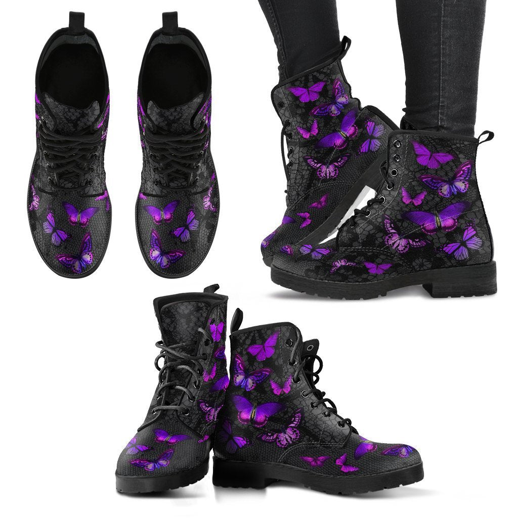 Combat Boots - Butterfly Shoes #103 Purple | Custom Shoes