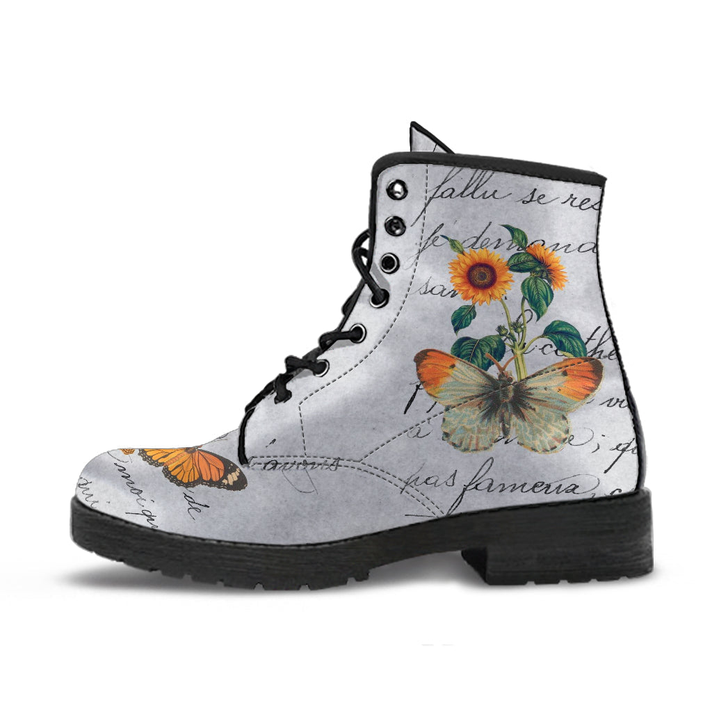 Combat Boots - Butterfly Shoes #108 Vintage Sunflowers