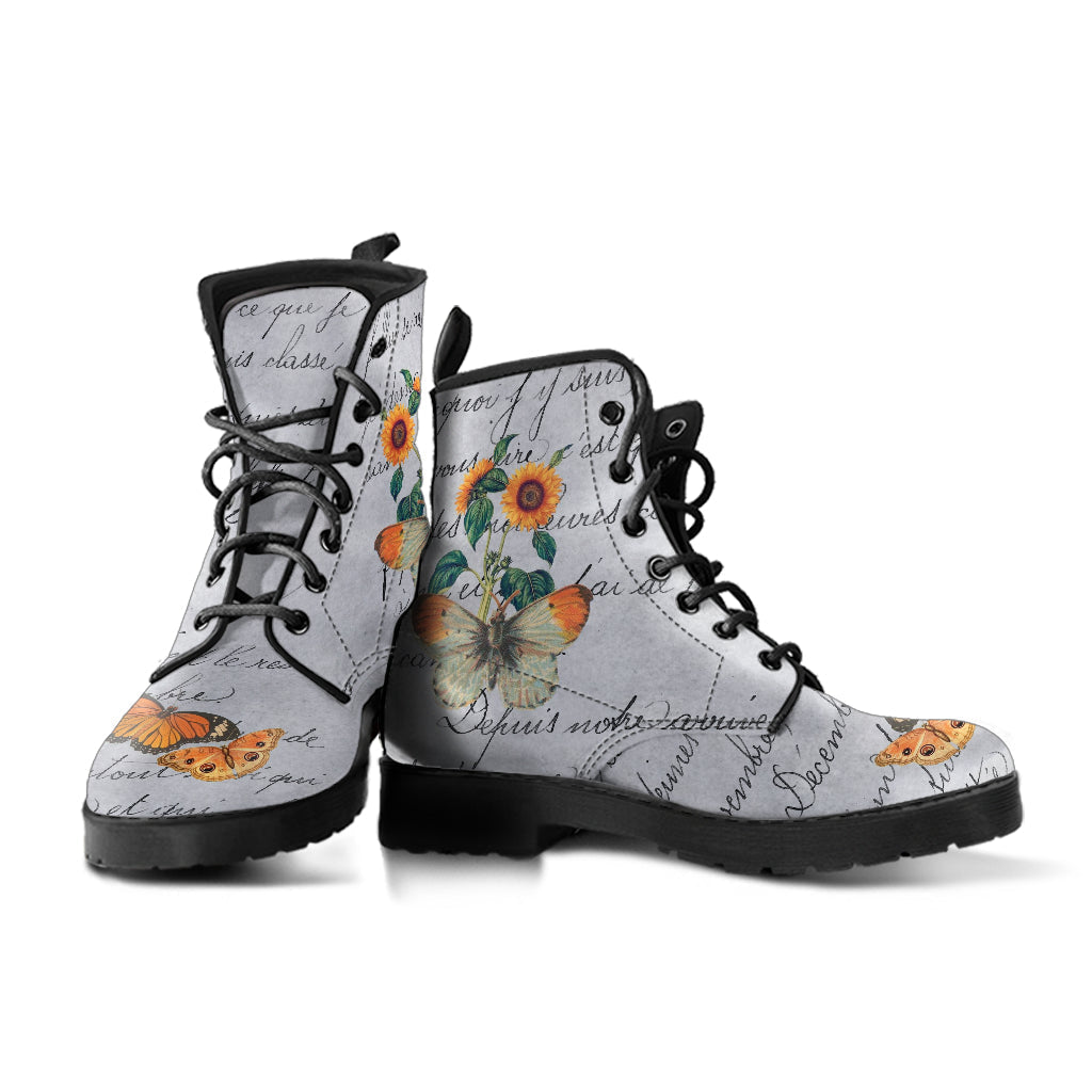 Combat Boots - Butterfly Shoes #108 Vintage Sunflowers