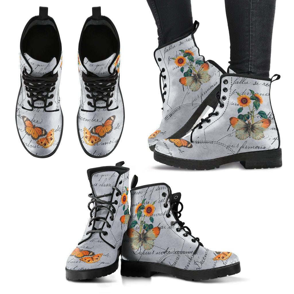 Combat Boots - Butterfly Shoes #108 Vintage Sunflowers