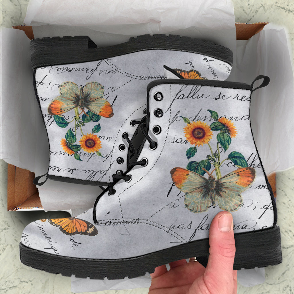 Combat Boots - Butterfly Shoes #108 Vintage Sunflowers