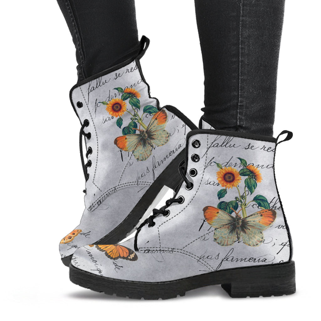 Combat Boots - Butterfly Shoes #108 Vintage Sunflowers