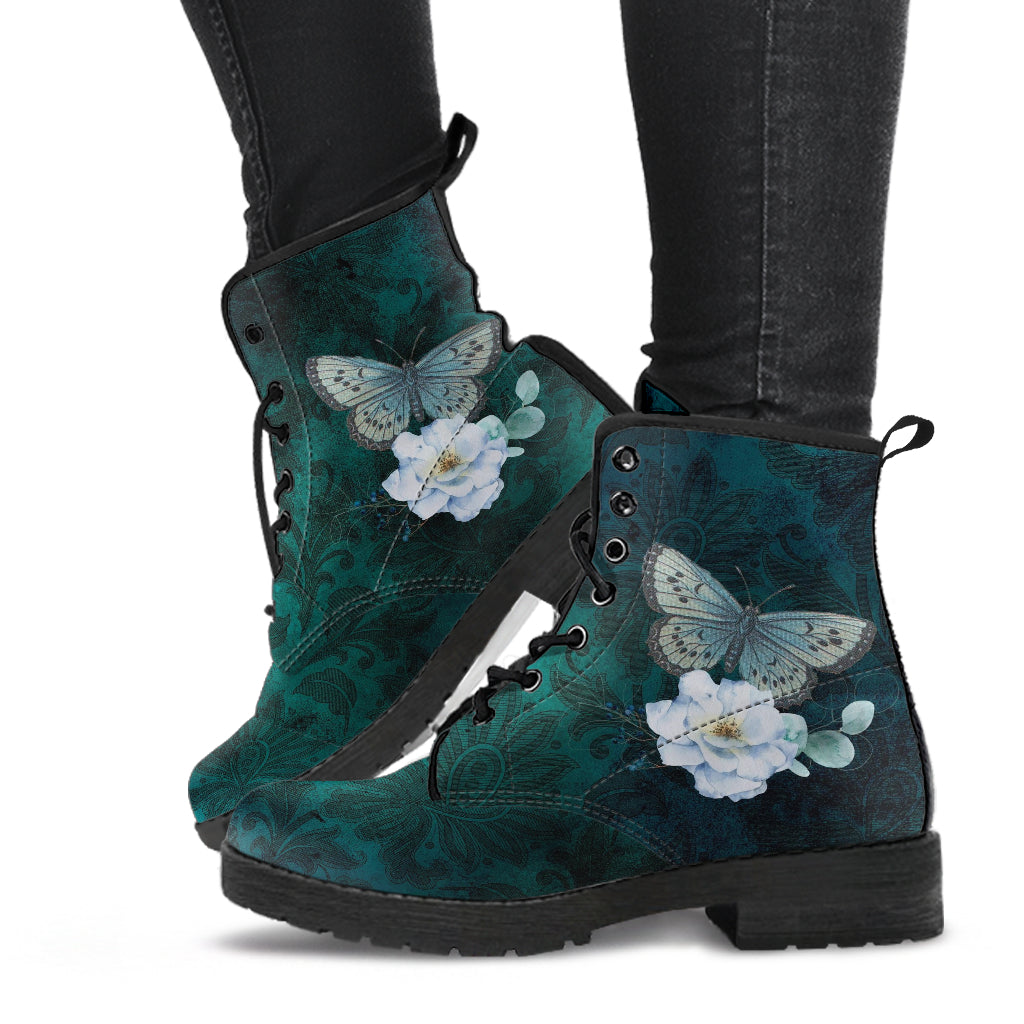 Combat Boots - Butterfly Shoes #109 Vintage | Green Custom