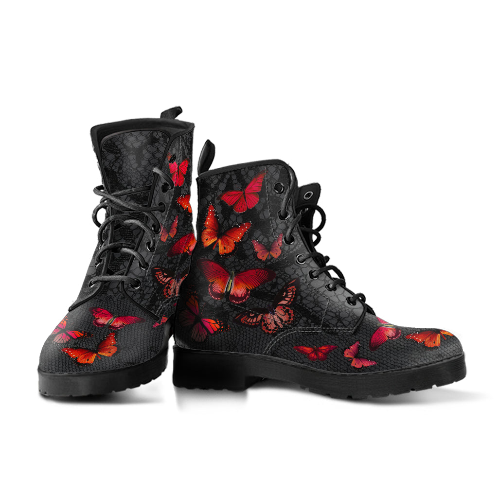 Combat Boots - Butterfly Shoes #112 Red | Custom Shoes