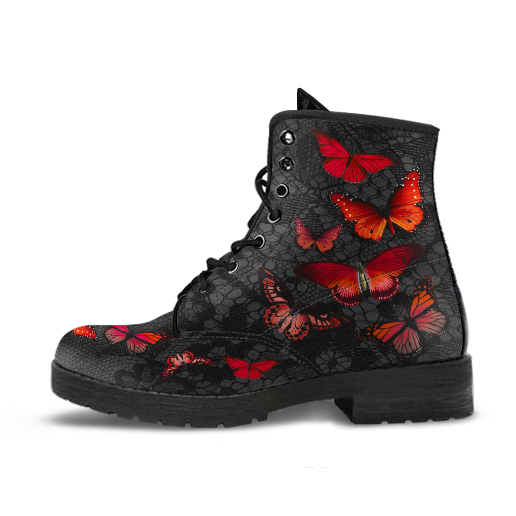 Combat Boots - Butterfly Shoes #112 Red | Custom Shoes