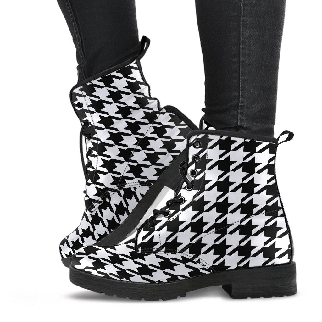 Combat Boots - Classic Black & White Houndstooth | Fashion