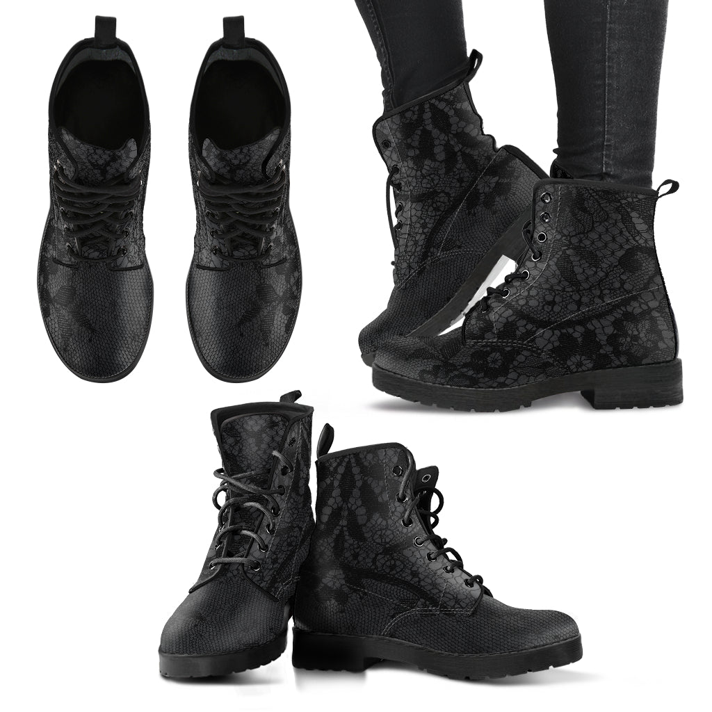 Combat Boots - Classic Pattern #116 Black Lace Print