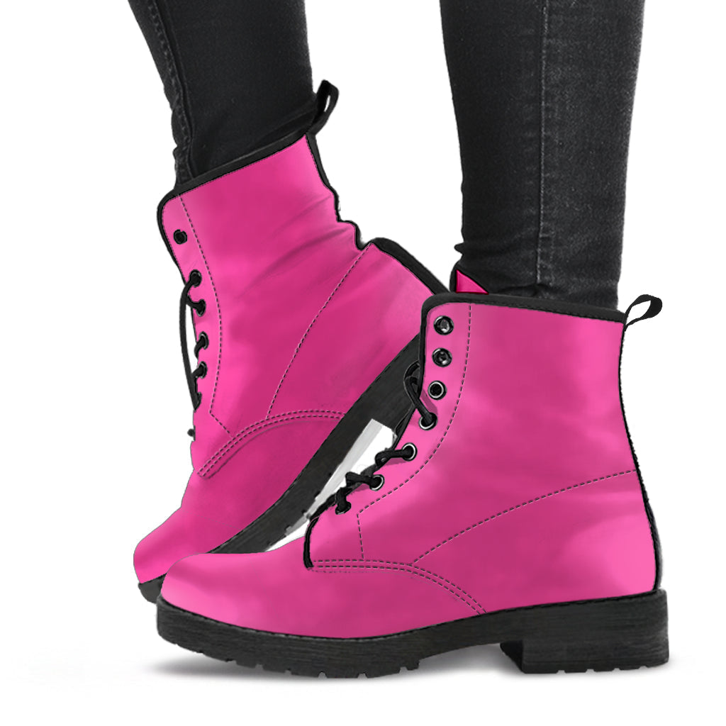 Combat Boots - Dark Pink | Pink Flat Boots Vegan Leather