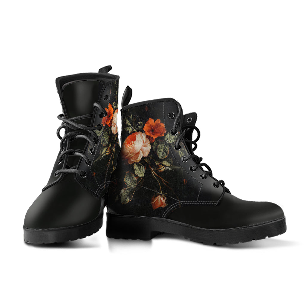Combat Boots - Distressed Vintage Flower Art | Boho Shoes