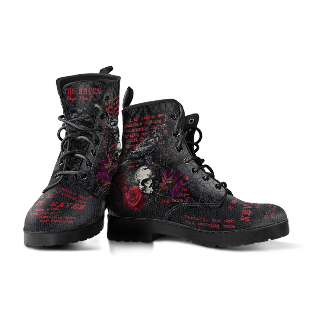 Combat Boots - Edgar Allan Poe Inspired #107-Red The Raven
