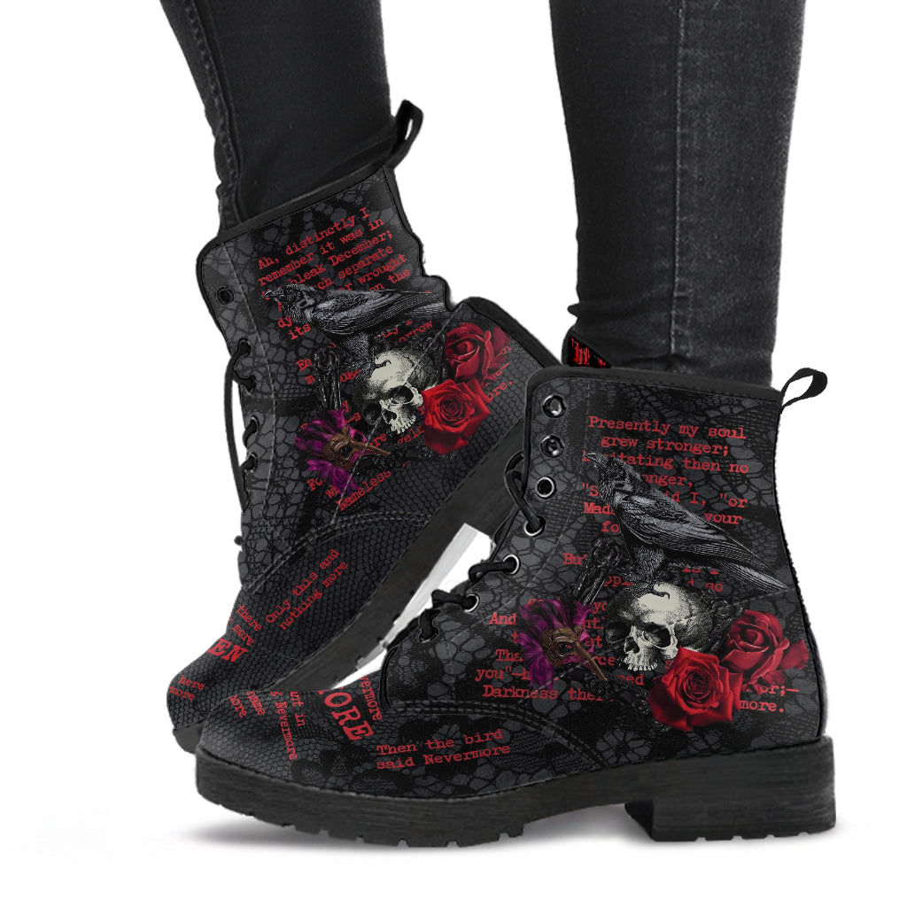 Combat Boots - Edgar Allan Poe Inspired #107-Red The Raven
