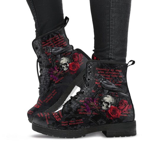 Combat Boots - Edgar Allan Poe Inspired #107-Red The Raven