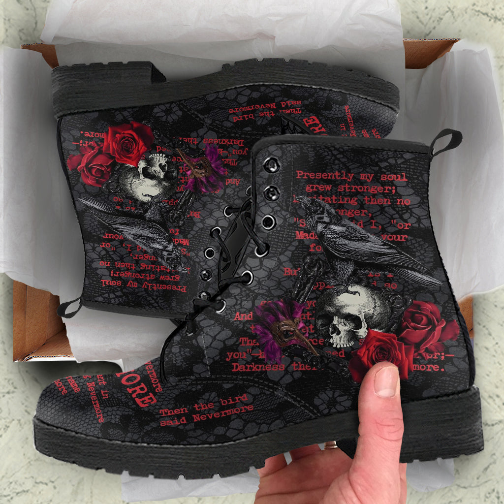 Combat Boots - Edgar Allan Poe Inspired #107-Red The Raven