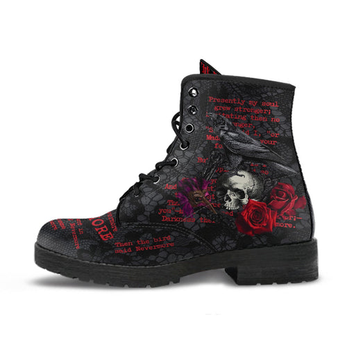 Combat Boots - Edgar Allan Poe Inspired #107-Red The Raven