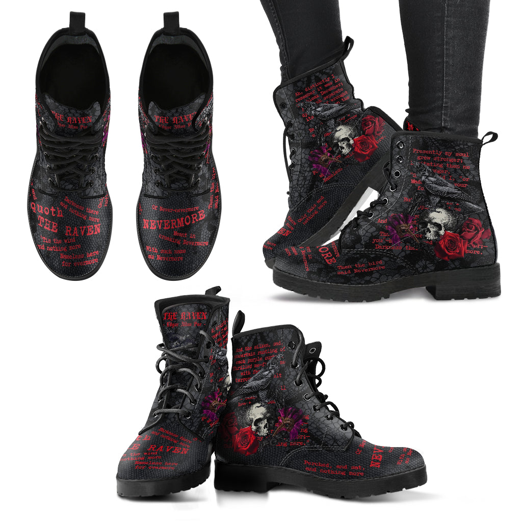 Combat Boots - Edgar Allan Poe Inspired #107-Red The Raven