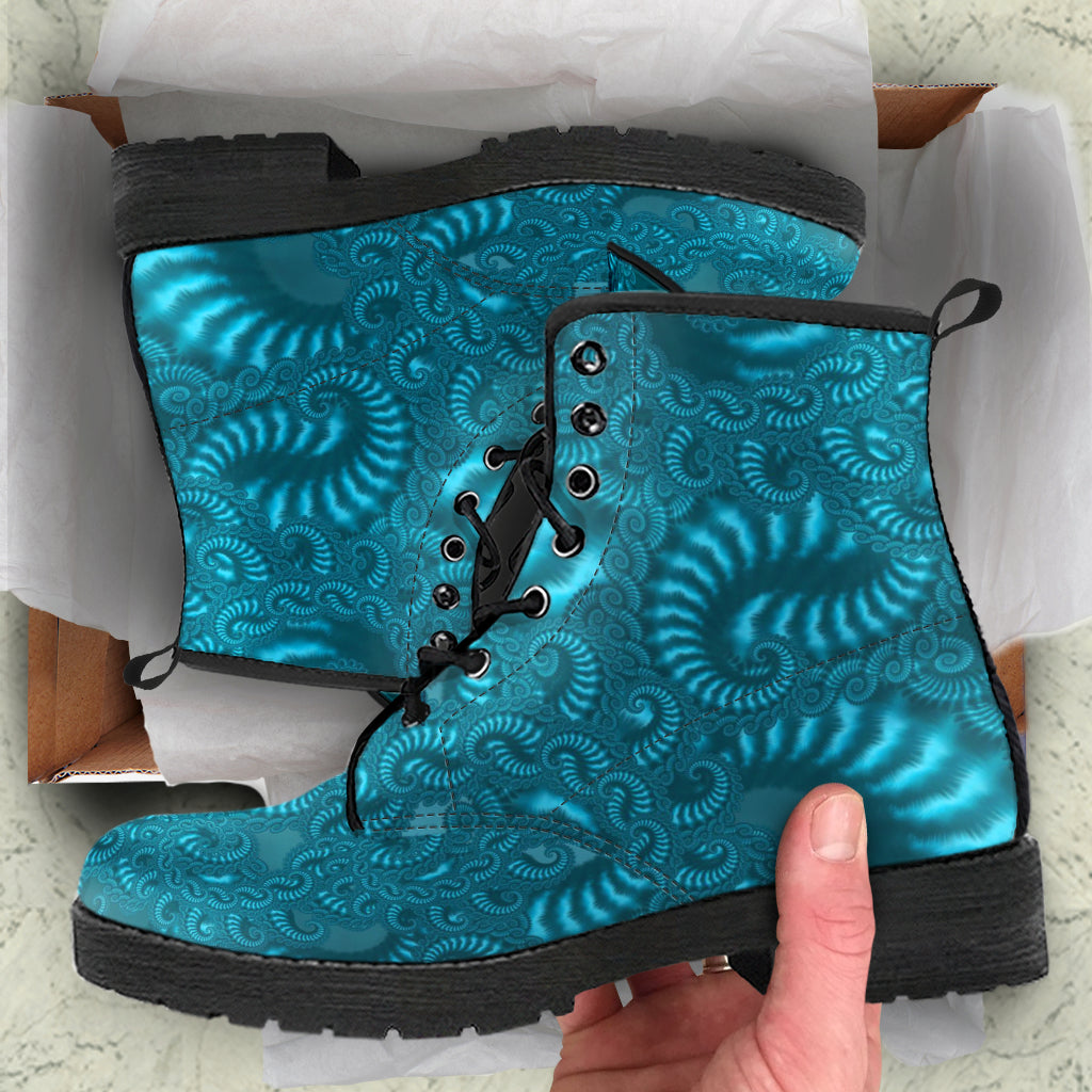 Combat Boots - Fractal Design | Boho Shoes Handmade Lace Up
