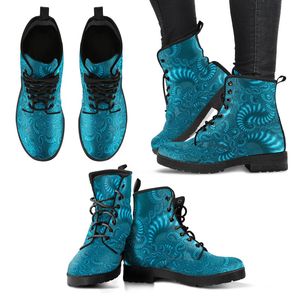 Combat Boots - Fractal Design | Boho Shoes Handmade Lace Up