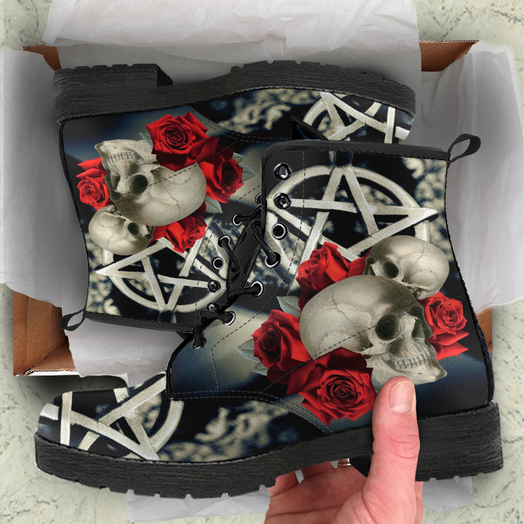 Combat Boots - Goth Shoes #202 Skulls & Roses | Vegan