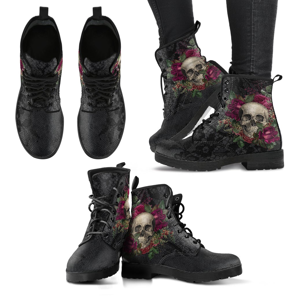 Combat Boots - Goth Shoes #24 | Gothic Lace Skulls