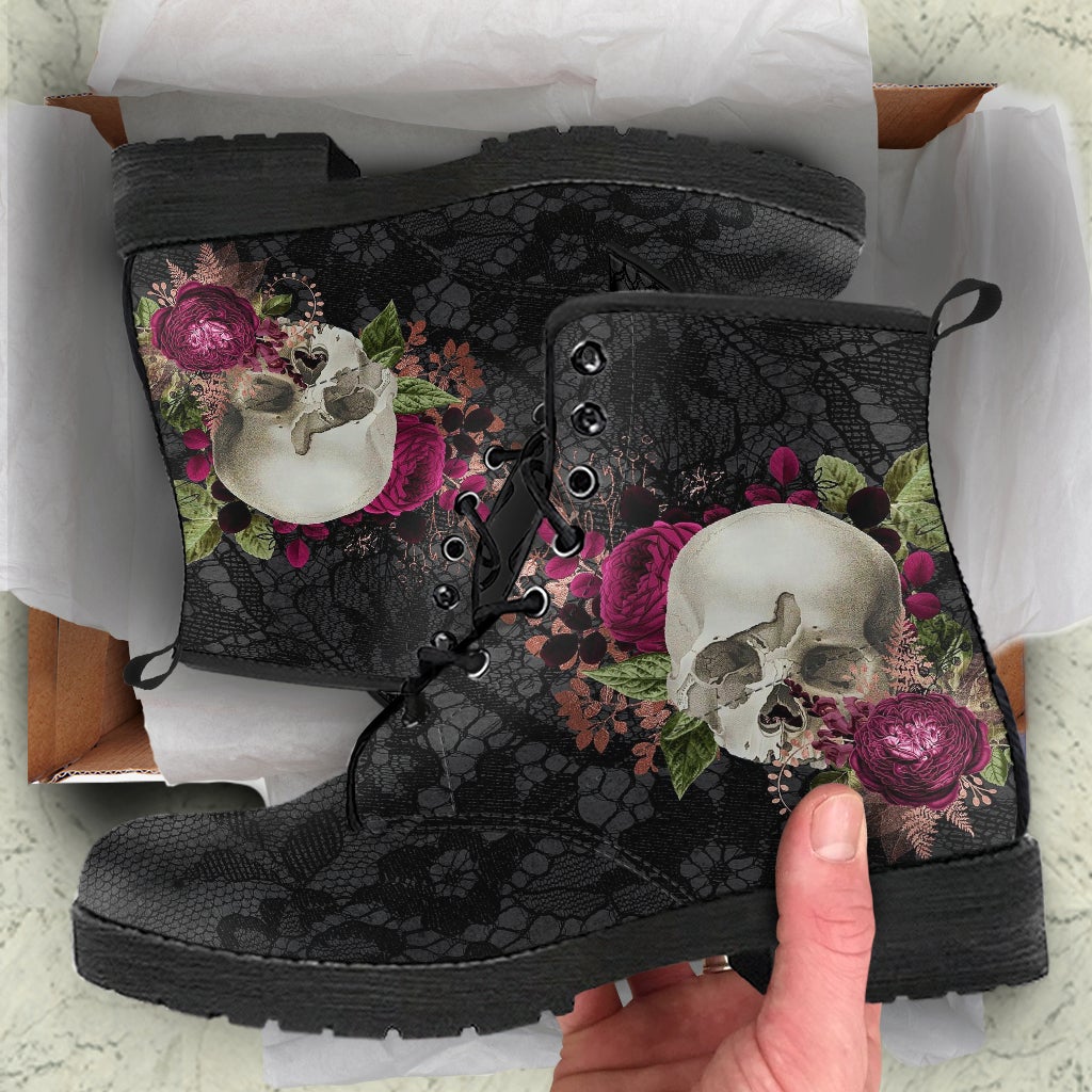 Combat Boots - Goth Shoes #26 | Gothic Lace Skulls
