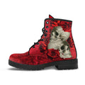 Combat Boots - Goth Shoes #302 Skulls & Roses Grunge Red