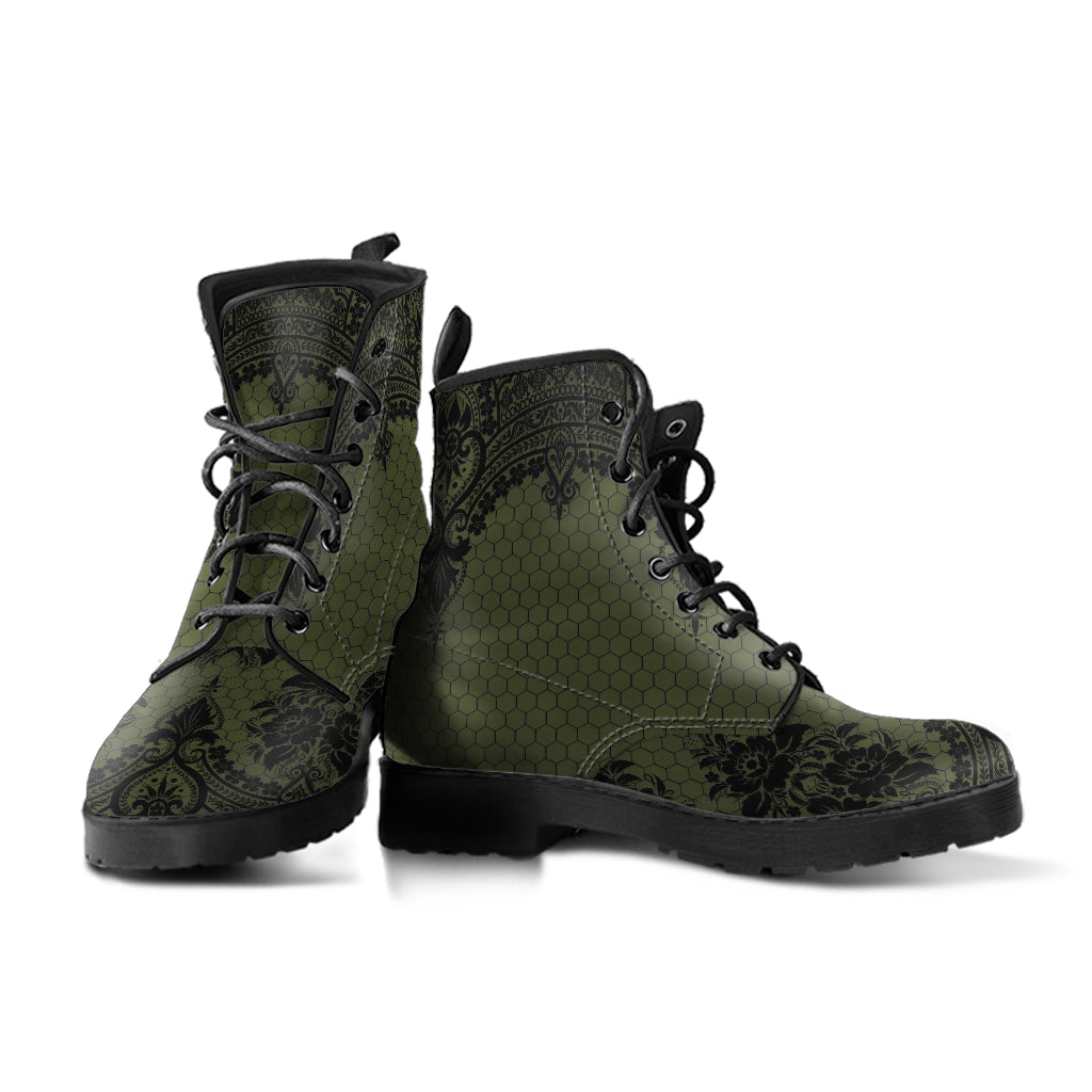 Combat Boots - Gothic Lace Print 109 Green | Custom Shoes