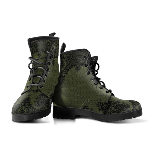 Combat Boots - Gothic Lace Print 109 Green | Custom Shoes