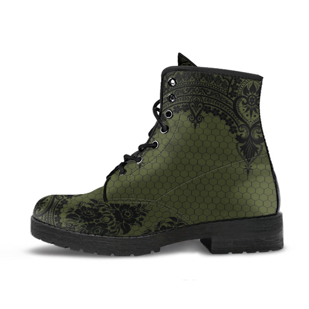 Combat Boots - Gothic Lace Print 109 Green | Custom Shoes