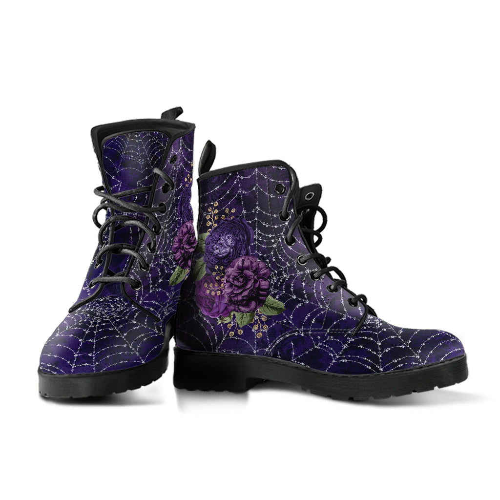 Combat Boots - Gothic Spiderweb Owls Handmade Lace Up Boots