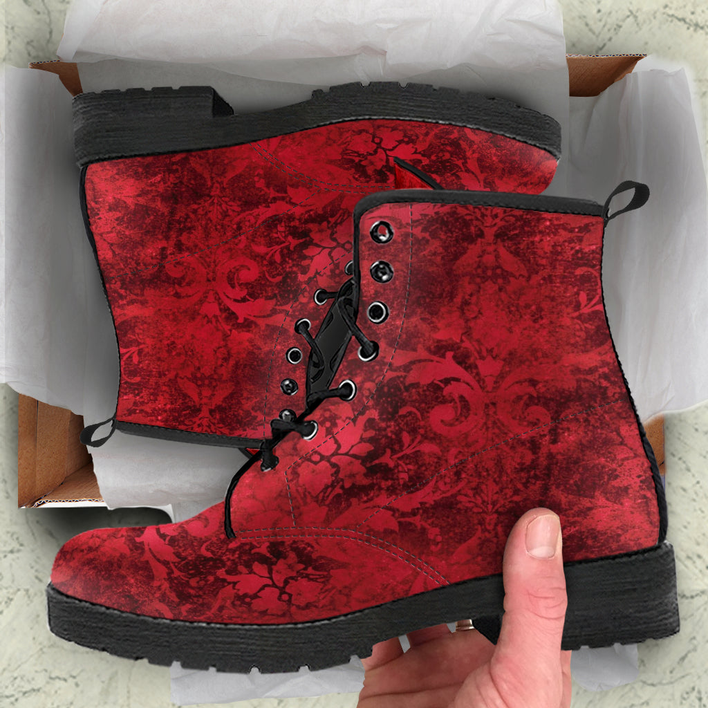 Combat Boots - Grunge Red | Boho Shoes Handmade Vegan