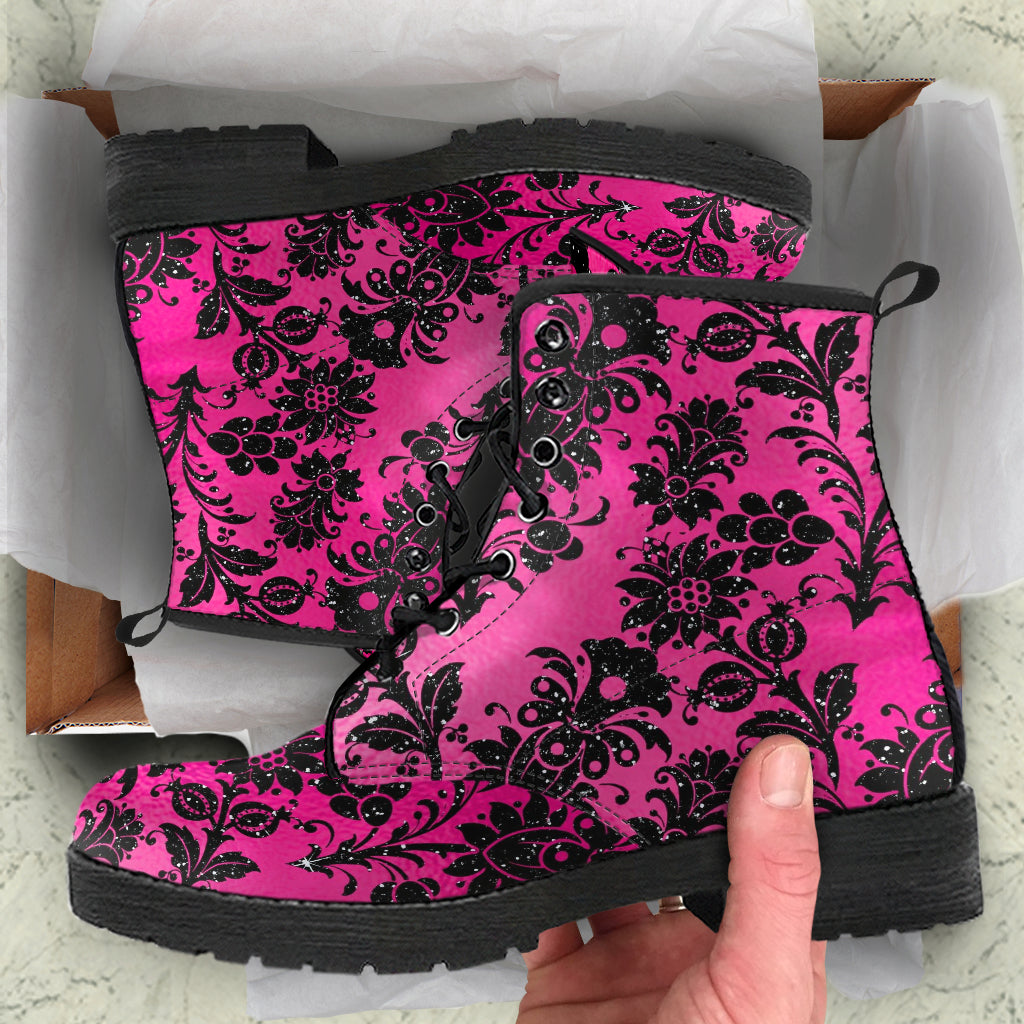 Combat Boots - Hot Pink Pattern #101 | Unisex Adult Shoes