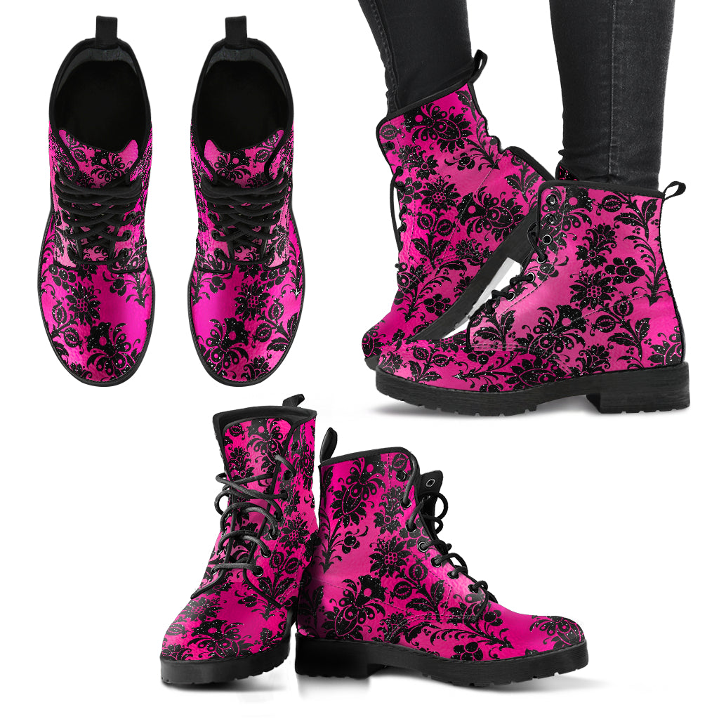 Combat Boots - Hot Pink Pattern #101 | Unisex Adult Shoes