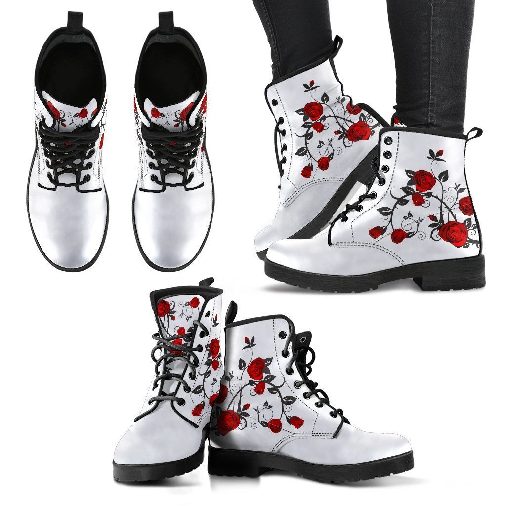 Combat Boots - Rose Art | Boho Shoes Handmade Boots Vegan