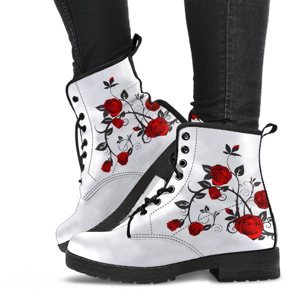 Combat Boots - Rose Art | Boho Shoes Handmade Boots Vegan