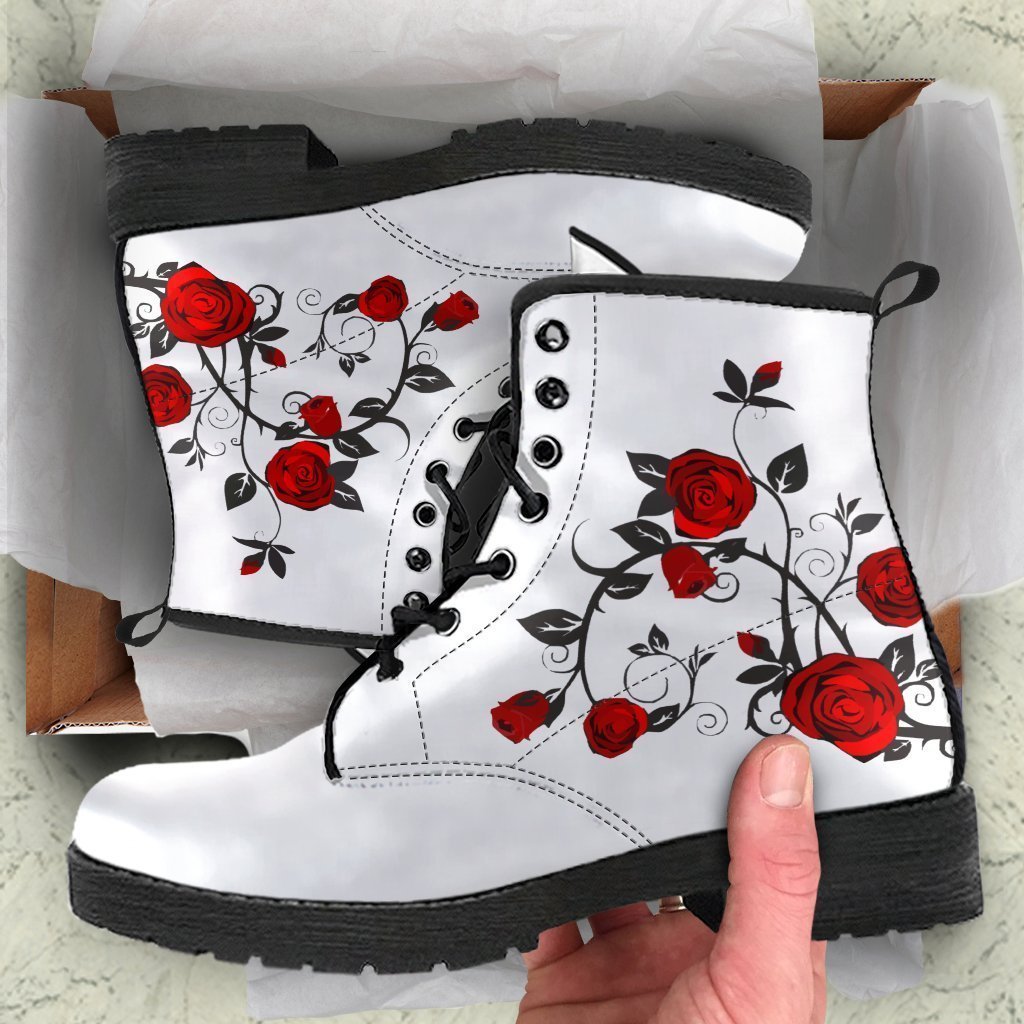 Combat Boots - Rose Art | Boho Shoes Handmade Boots Vegan