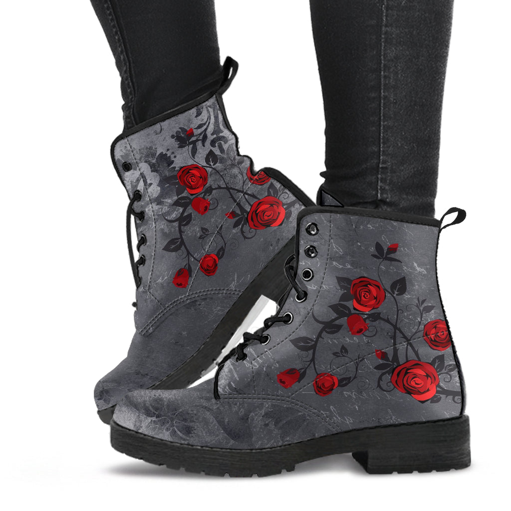 Combat Boots - Rose Art Grunge Gray | Boho Shoes Handmade