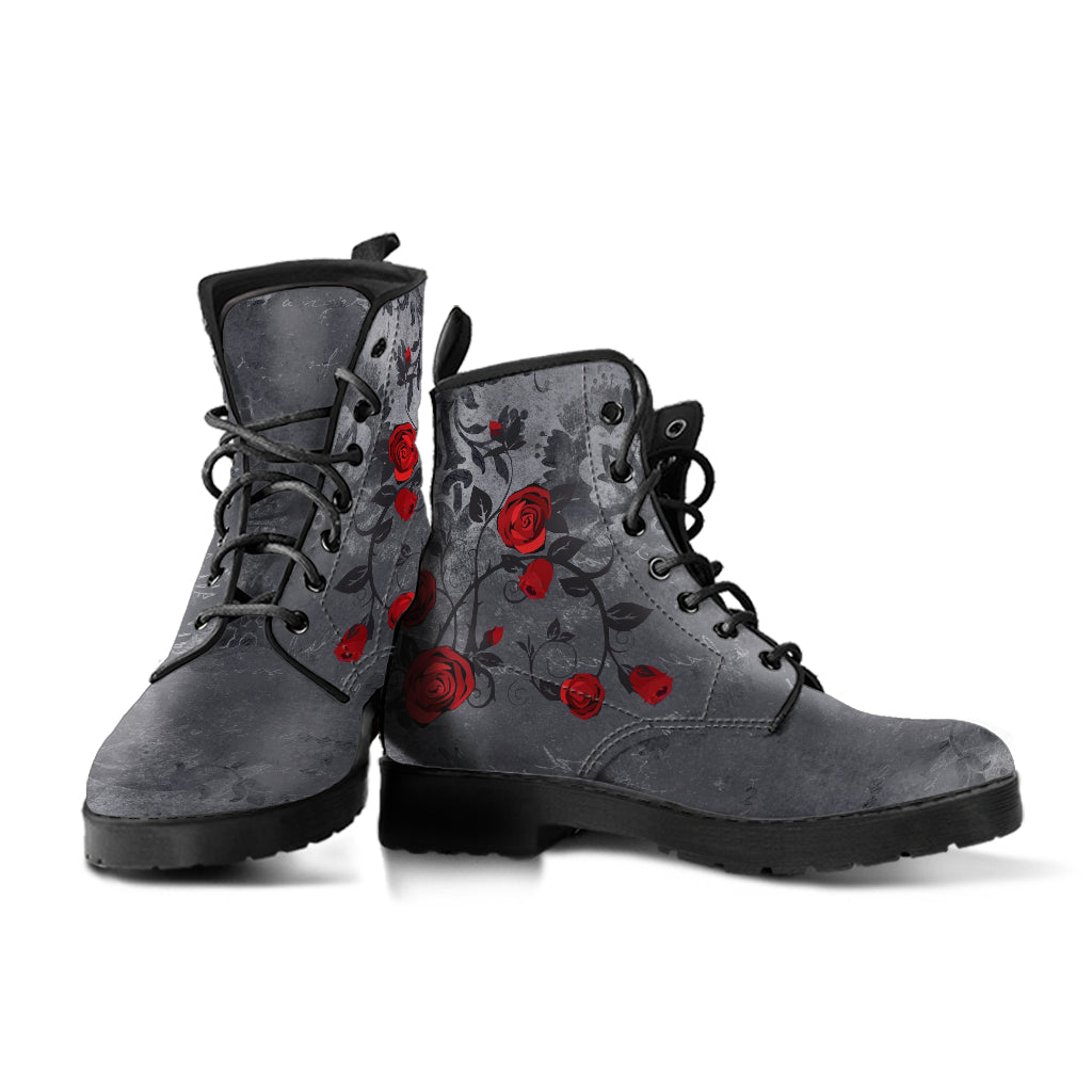 Combat Boots - Rose Art Grunge Gray | Boho Shoes Handmade
