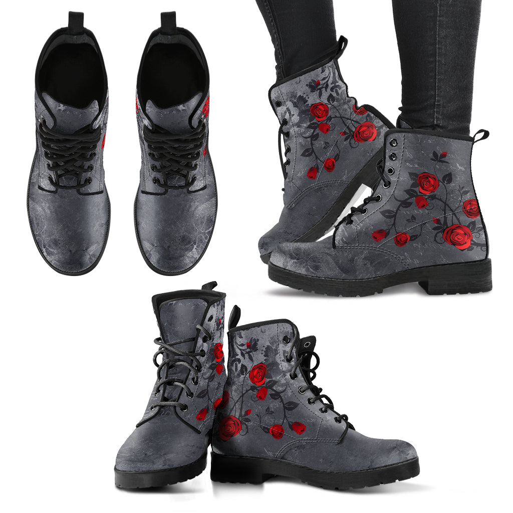 Combat Boots - Rose Art Grunge Gray | Boho Shoes Handmade