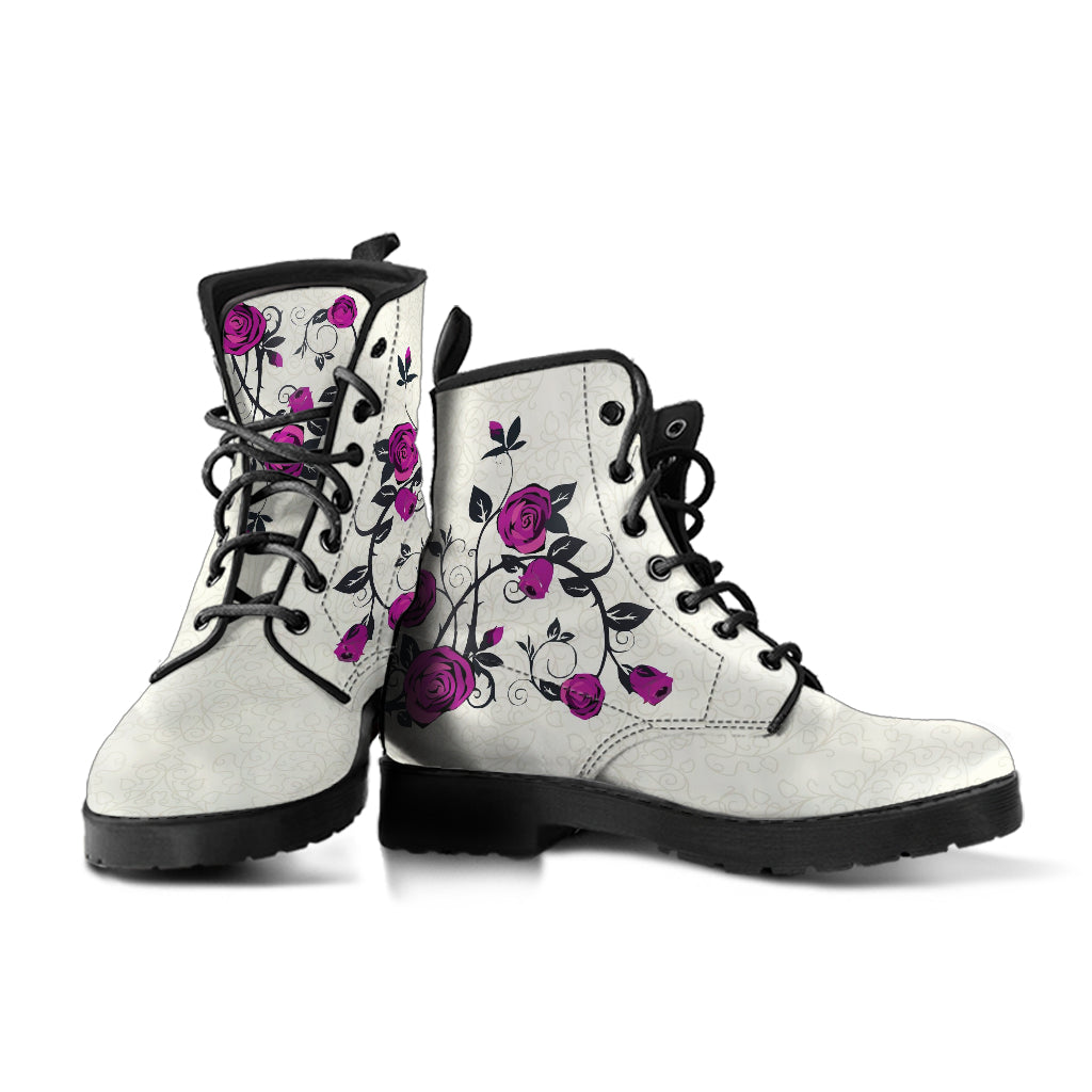 Combat Boots - Rose Art Purple | Unisex Adult Shoes Vegan