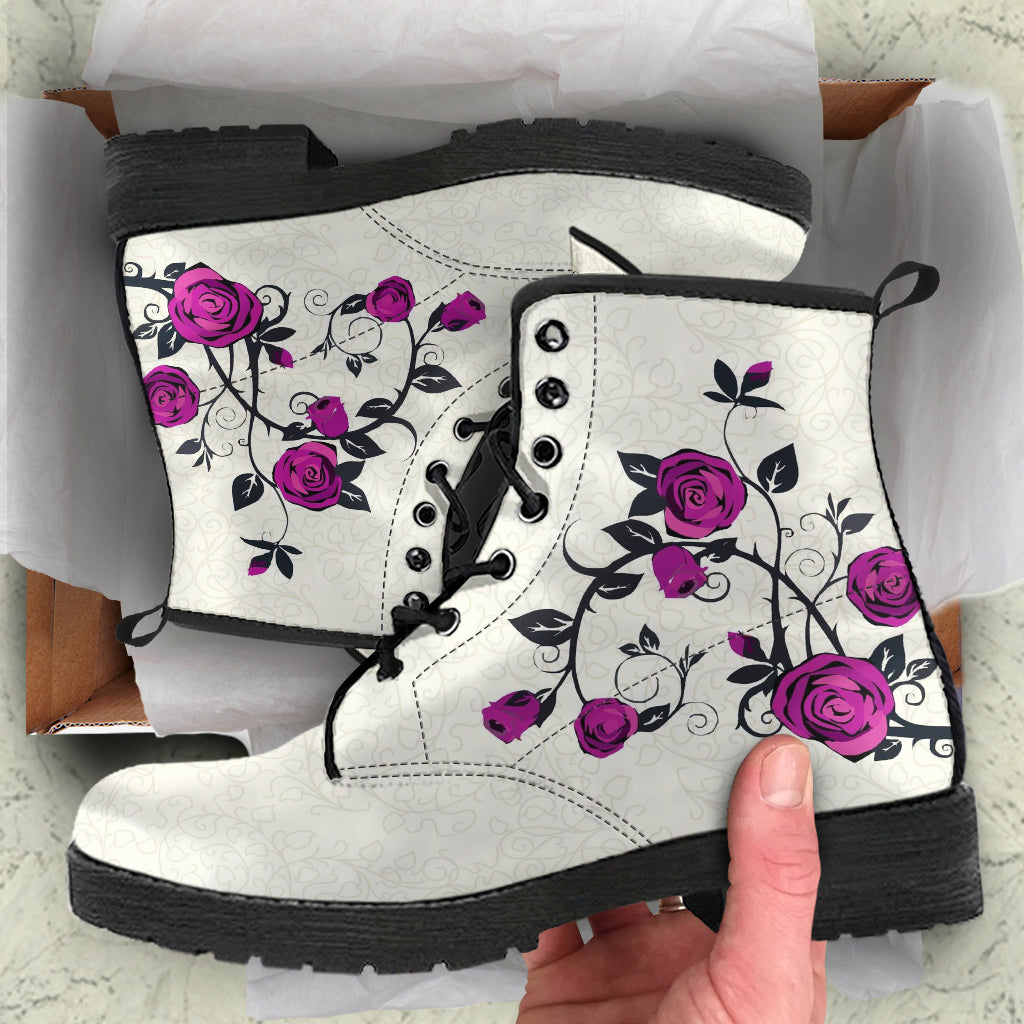 Combat Boots - Rose Art Purple | Unisex Adult Shoes Vegan