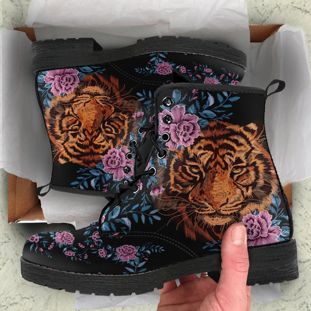 Combat Boots - Tiger & Flowers #2 | Women’s Black Hipster