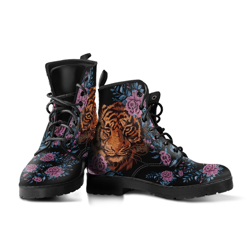 Combat Boots - Tiger & Flowers #2 | Women’s Black Hipster