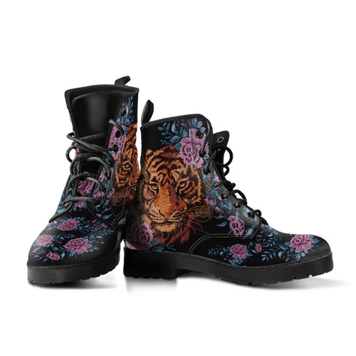 Combat Boots - Tiger & Flowers #2 | Women’s Black Hipster