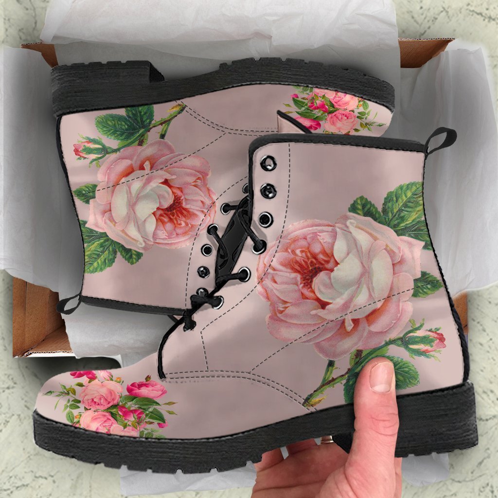 Combat Boots - Vintage Style Flowers | Boho Shoes Vegan