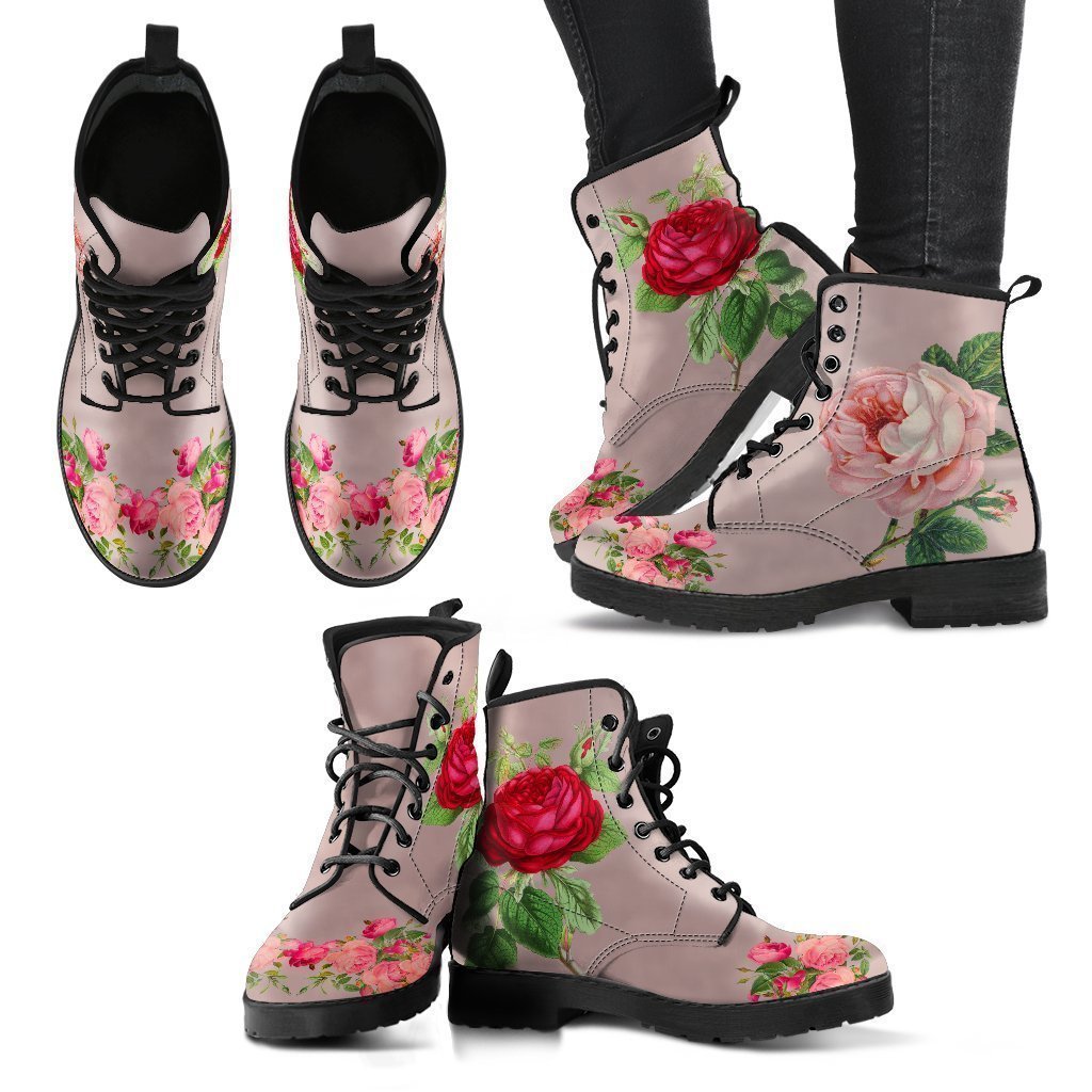 Combat Boots - Vintage Style Flowers | Boho Shoes Vegan